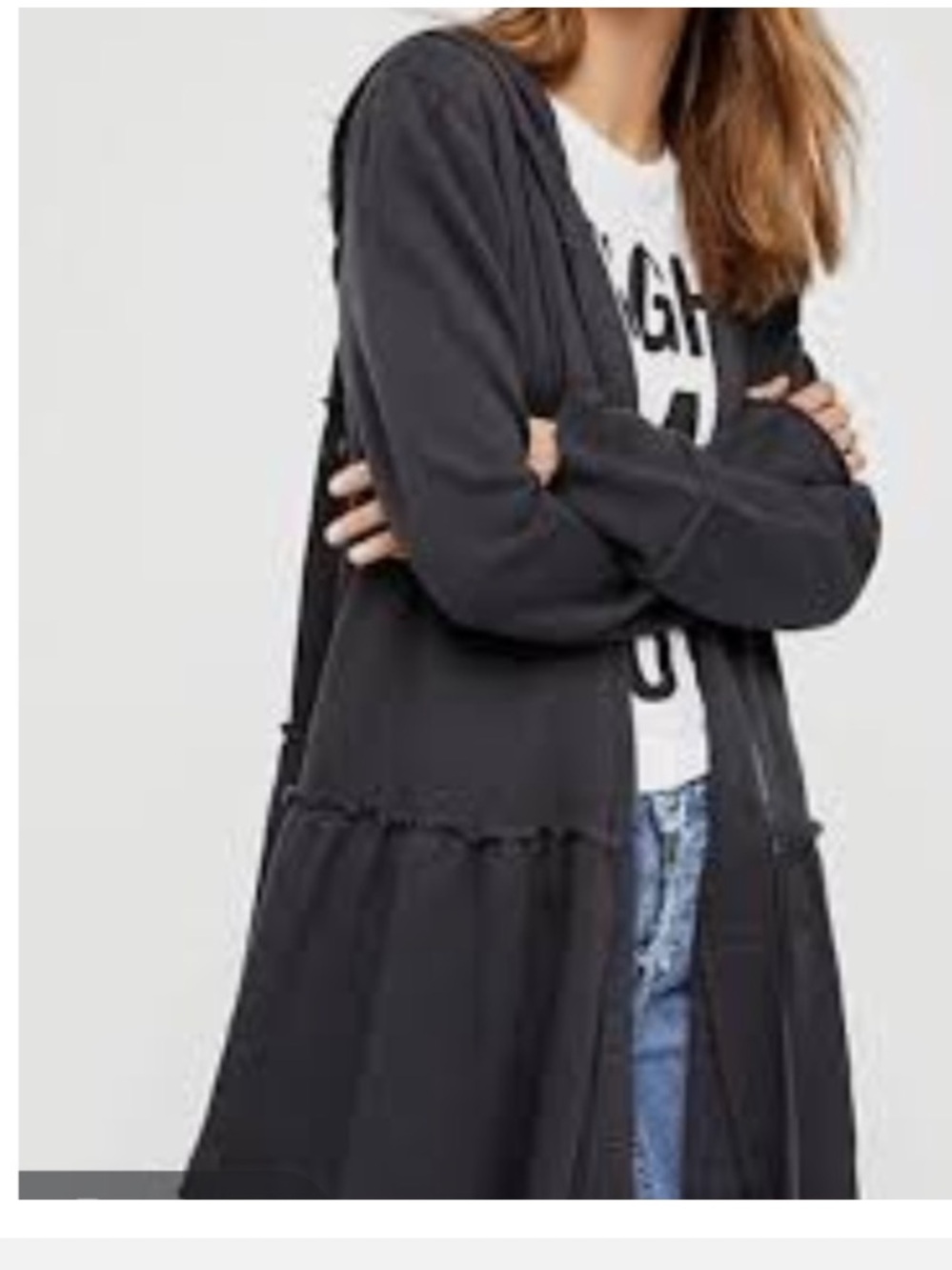 Free People Black Trapeze Tiered Hoodie Size M